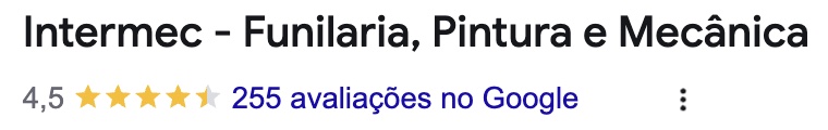 Print do Google: nota 4,5 estrelas e 255 avaliações da Oficina Intermec